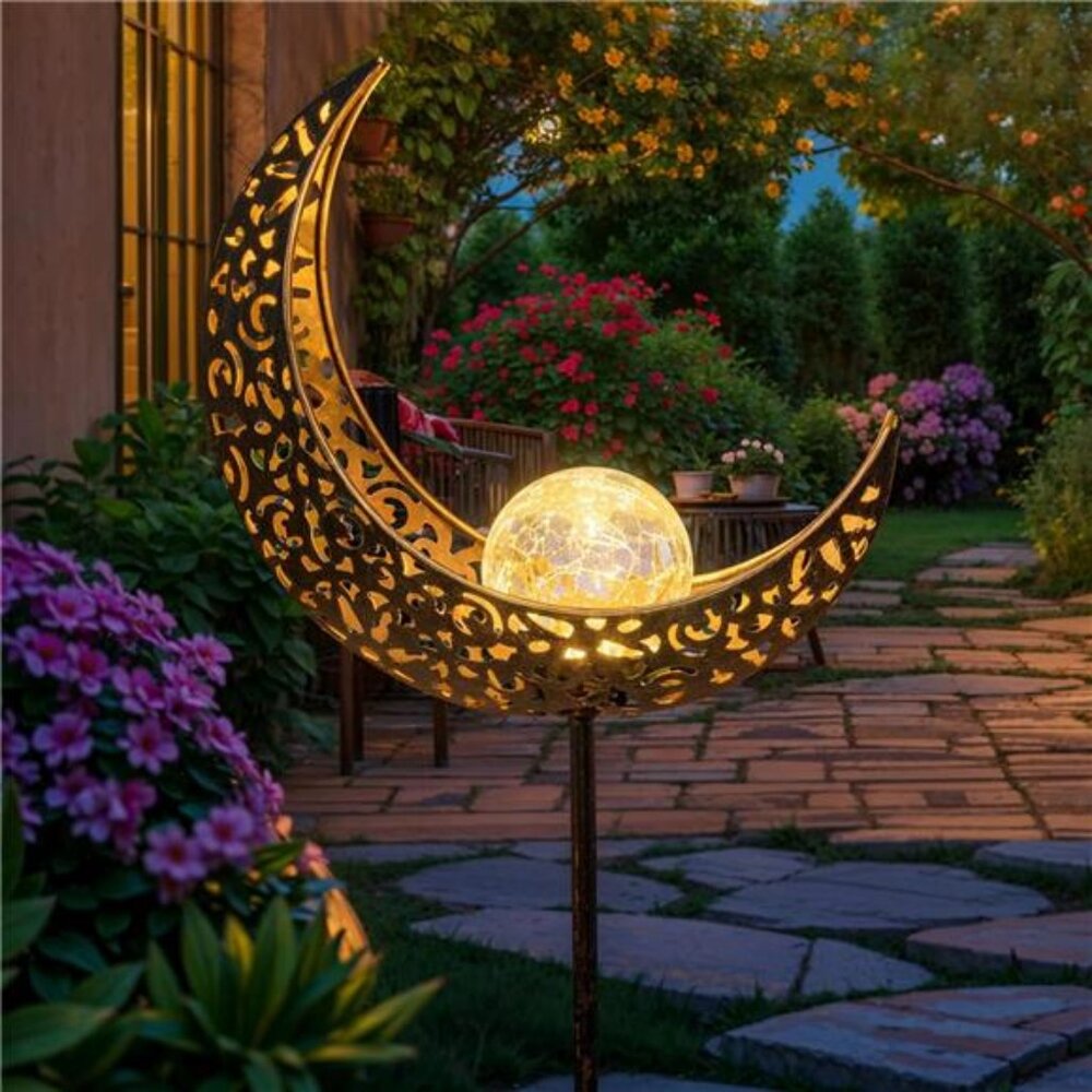 Moon Solar Lights Garden Outdoor Decor Waterproof Metal Solar Stakes